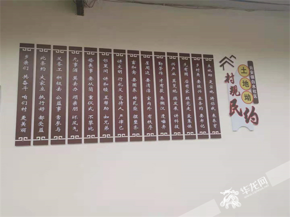 白水社区的村规民约张贴在村口处。华龙网—新重庆客户端 冉长军 摄